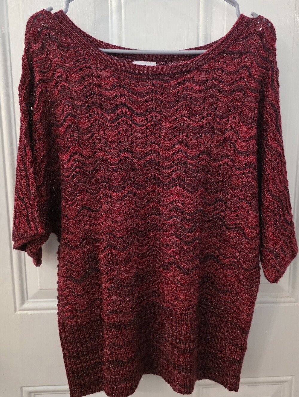 Kim Rogers Open-Knit Scoop Neck Sweater in Wine Red